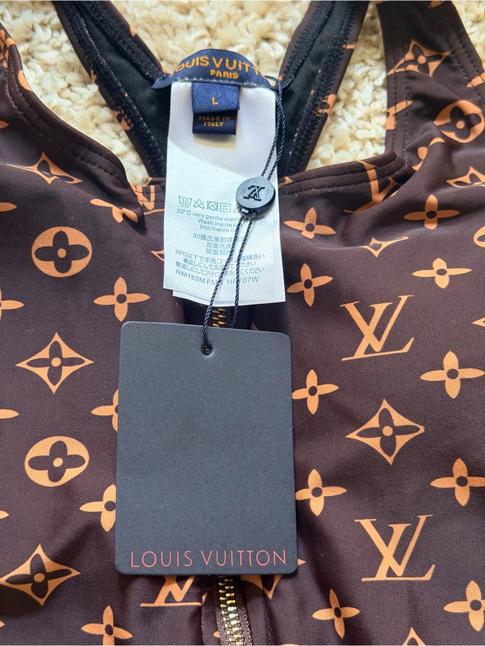 Louis Vuitton Brown and Tan Monogram Zip-Front Swim One-Piece - Picture 3 of 5